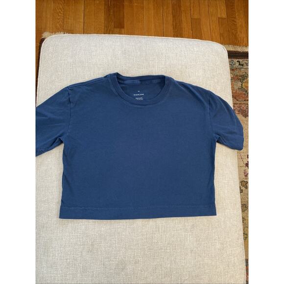Everlane XXS 100% Organic Cotton Crop Boxy Tee Navy Blue Minimalist Basic - Picture 6 of 10